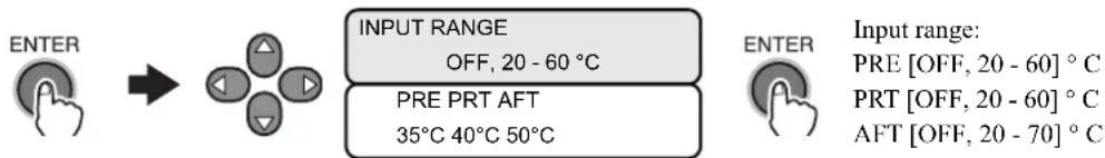 Mimaki JV5-130S - Press the [ENTER] key to go to the lower level of hierarchy and input the setting values of heater temperatures using appropriate ones of the [▲], [▼], [◀] and [▶] keys. - 1