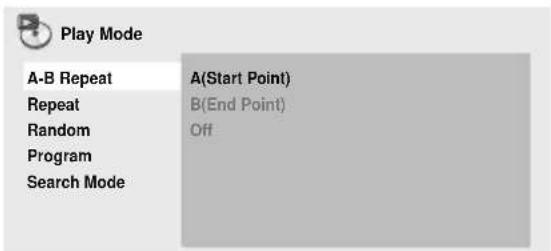 Play Mode A-B Repeat A(Start Point) Repeat B(End Point) Random Off Program Search Mode