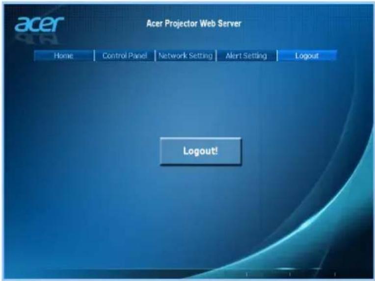 acer Acer Projector Web Server Home | Control Panel | Network Setting | Alert Setting | Logout Logout!