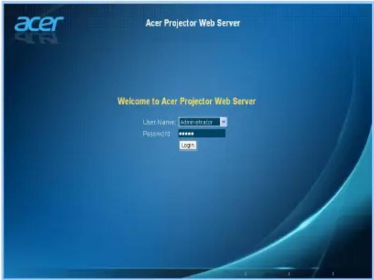 acer Acer Projector Web Server Welcome to Acer Projector Web Server User Name: Administrator Password: ***** Login