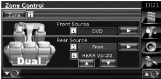 Zone Control Zone 2 Front Source 3 DVD Rear Source 3 Front 4 REAR Vol:22 Dual