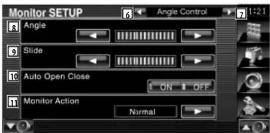 Monitor SETUP Angle Slide Auto Open Close ON OFF Monitor Action Normal