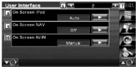 User Interface On Screen iPod Auto On Screen NAV Off On Screen AV-IN Manual