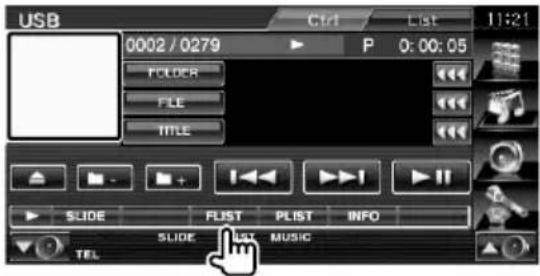USB 0002 / 0279 P 0:00:05 FOLDER FILE TITLE SLIDE FLIST PLIST INFO SLIDE LIST MUSIC TEL