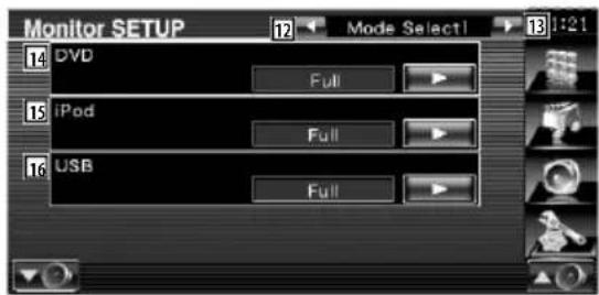 Monitor SETUP 12 Mode Select1 13 1:21 14 DVD Full 15 iPod Full 16 USB Full