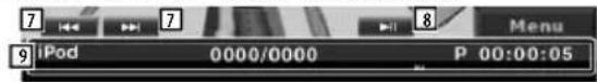 7 7 8 9 iPod 0000/0000 P 00:00:05 Menu