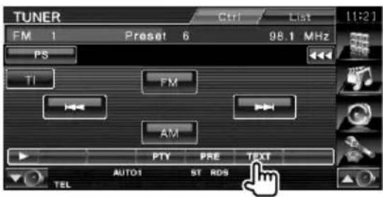 TUNER FM 1 Preset 6 98.1 MHz PS TI FM AM PTY PRE TEXT AUTO1 ST RDS TEL
