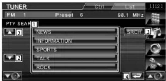 TUNER Ctrl List 11:21 FM 1 Preset 6 98.1 MHz PTY SEAF 1 NEWS INFORMATION SPORTS TALK ROCK SRCH 3