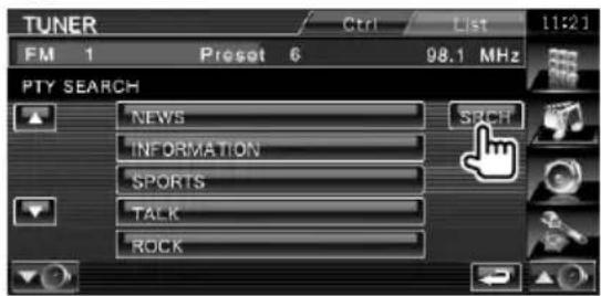 TUNER Ctrl List 11:21 FM 1 Preset 6 98.1 MHz PTY SEARCH NEWS SRCH INFORMATION SPORTS TALK ROCK