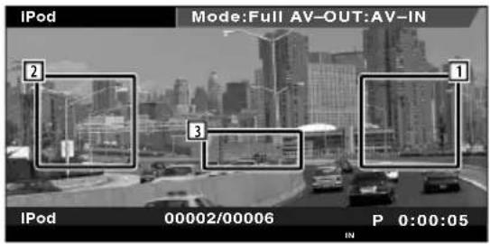 iPod Mode:Full AV-OUT:AV-IN 2 3 1 iPod 00002/00006 P 0:00:05 IN