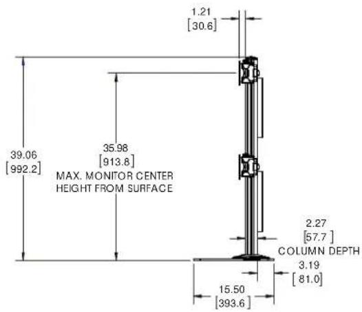 1.21 [30.6] 39.06 [992.2] 35.98 [913.8] MAX. MONITOR CENTER HEIGHT FROM SURFACE 2.27 [57.7] COLUMN DEPTH 3.19 [81.0] 15.50 [393.6]