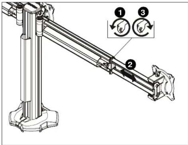 Technical diagram of a mechanical linkage system with labeled components and rotation arrows