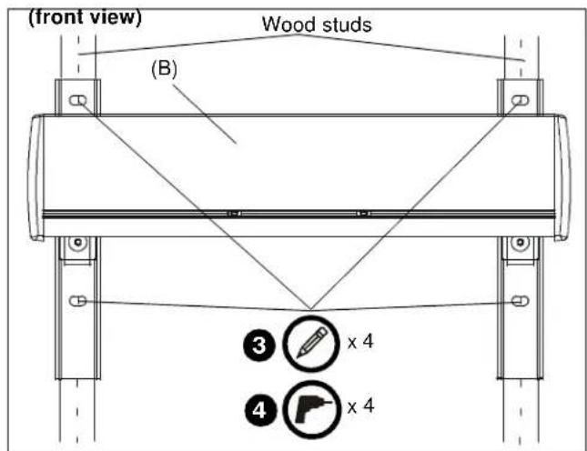 (front view) Wood studs (B) ③ x 4 ④ x 4