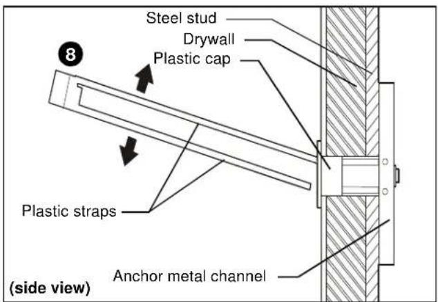 Steel stud Drywall Plastic cap 8 Plastic straps Anchor metal channel (side view)