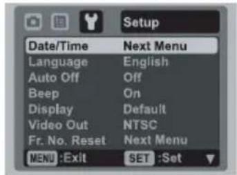 AGFAPHOTO Optima 830UW - Setup Menu - 1