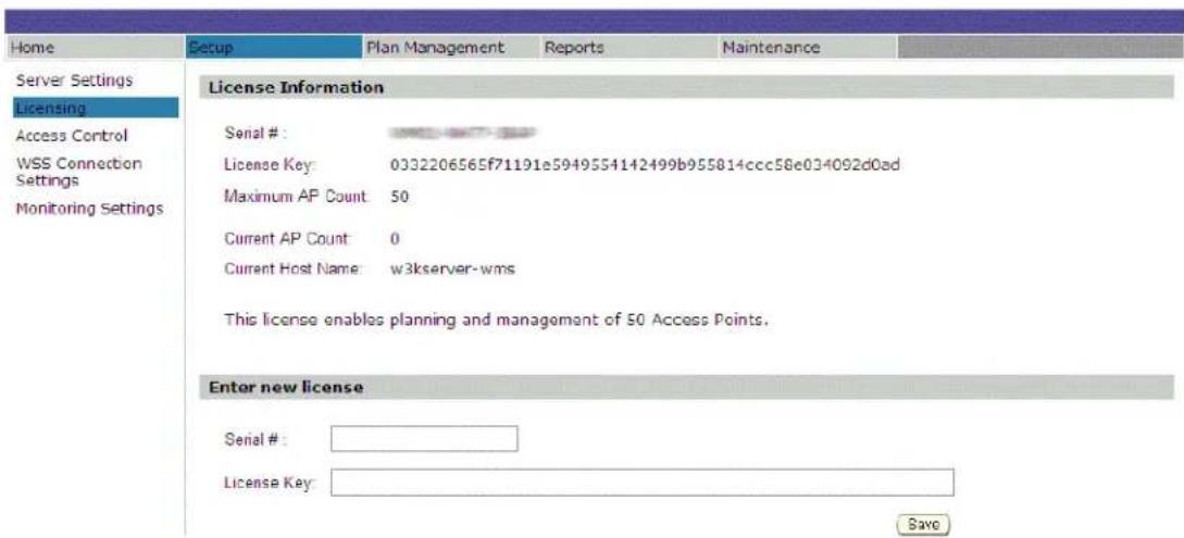 AVAYA DS1410026 - The License Information configuration page will now display the number of APs that WMS is licensed to support as well as if planning is enabled. - 1