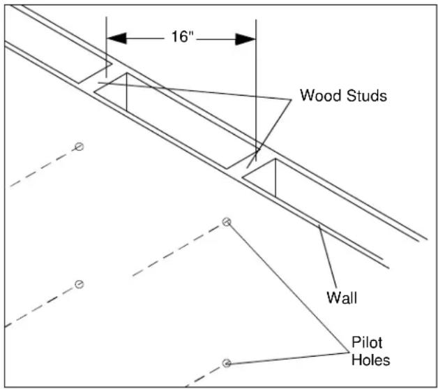 16" Wood Studs Wall Pilot Holes