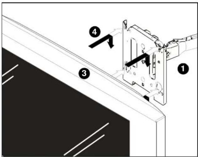 Technical diagram showing a mechanical assembly with numbered components and directional arrows indicating movement or force.