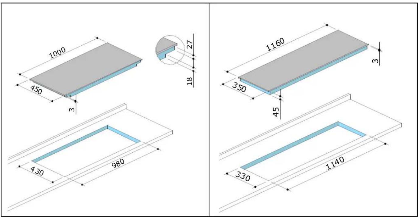 CDA 4X7SS - SIZES OF THE FITTED AND SUPPORTED HOBS AND HOUSING HOLES - 3