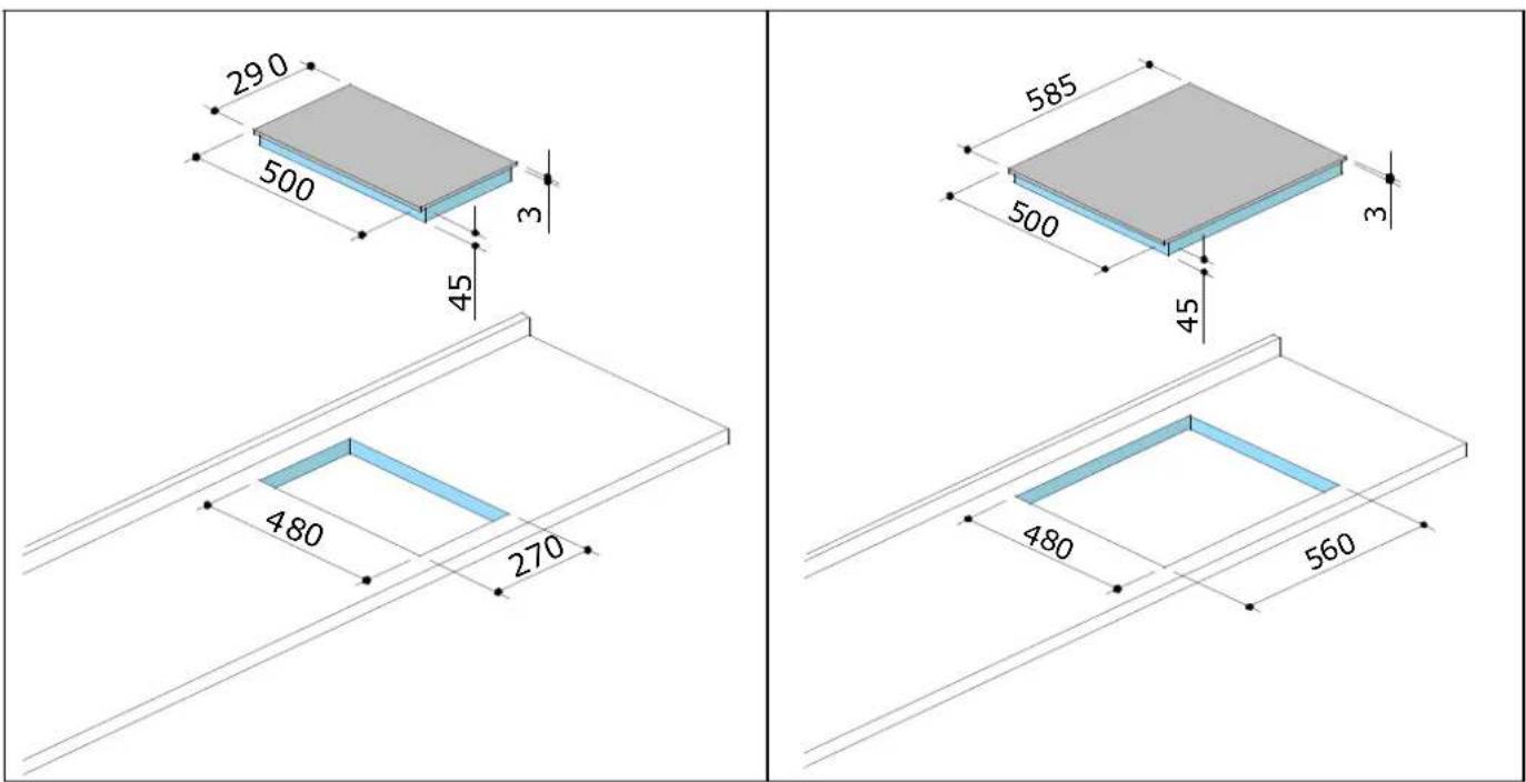 CDA 4X6SS - SIZES OF THE FITTED AND SUPPORTED HOBS AND HOUSING HOLES - 1