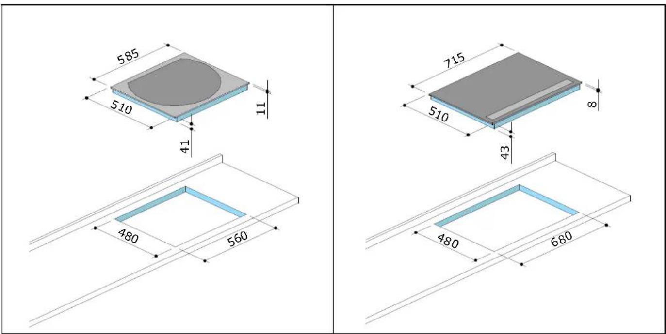 CDA 4X6SS - SIZES OF THE FITTED AND SUPPORTED HOBS AND HOUSING HOLES - 9