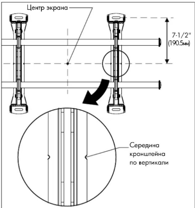 Центр экрана 7-1/2" (190.5mm) Середина кронштейна по вертикали