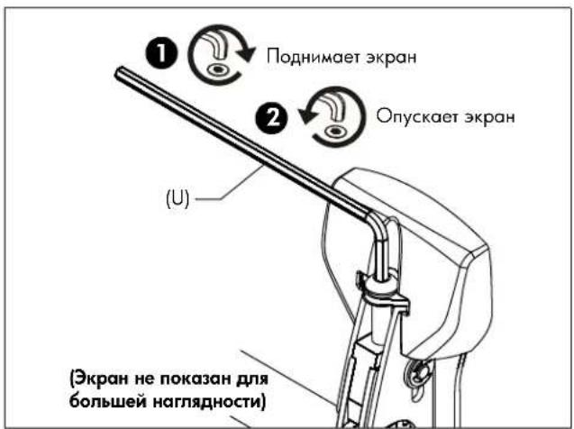 ① Поднимает экран ② Опускает экран (U) (Экран не показан для большей наглядности)