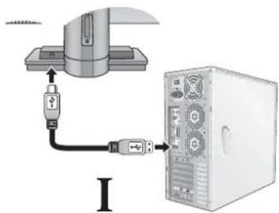 Diagram showing connection between a computer tower and an attached device, with labeled ports and cable connections.