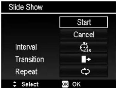 Slide Show Start Cancel Interval 3s Transition Repeat Select OK OK