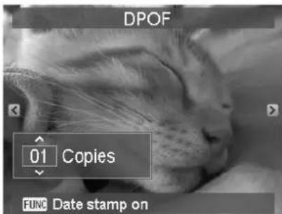 DPOF 01 Copies FUNC Date stamp on