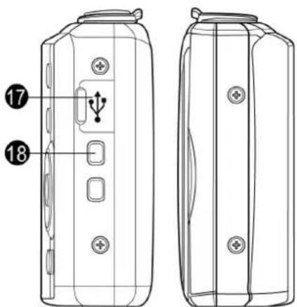 Technical diagram of a device casing with labeled components and numbered parts (17 and 18)