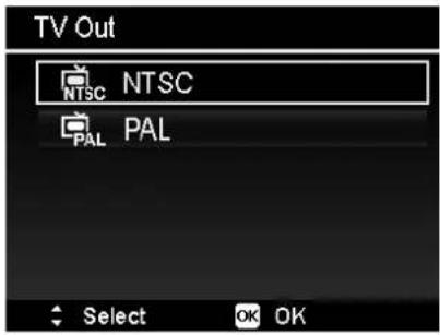 TV Out NTSC NTSC PAL PAL Select OK OK