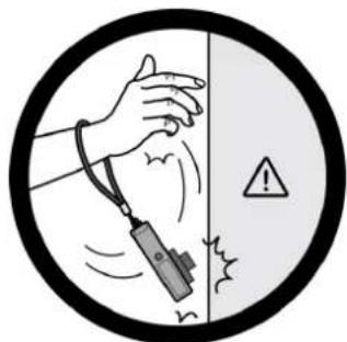 Warning sign showing a hand holding a device against a wall, with an exclamation mark indicating hazard.