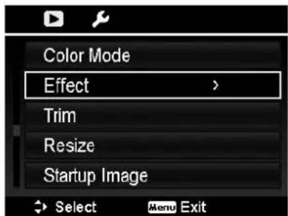 Color Mode Effect > Trim Resize Startup Image Select Menu Exit