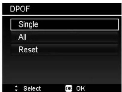 DPOF Single All Reset Select OK OK