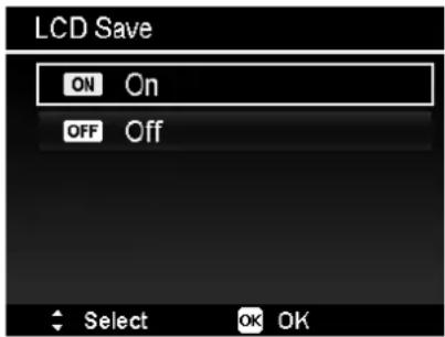 LCD Save ON On OFF Off Select OK OK