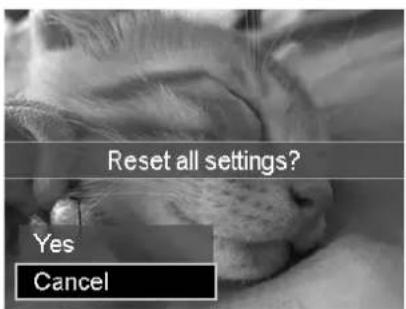 Reset all settings? Yes Cancel