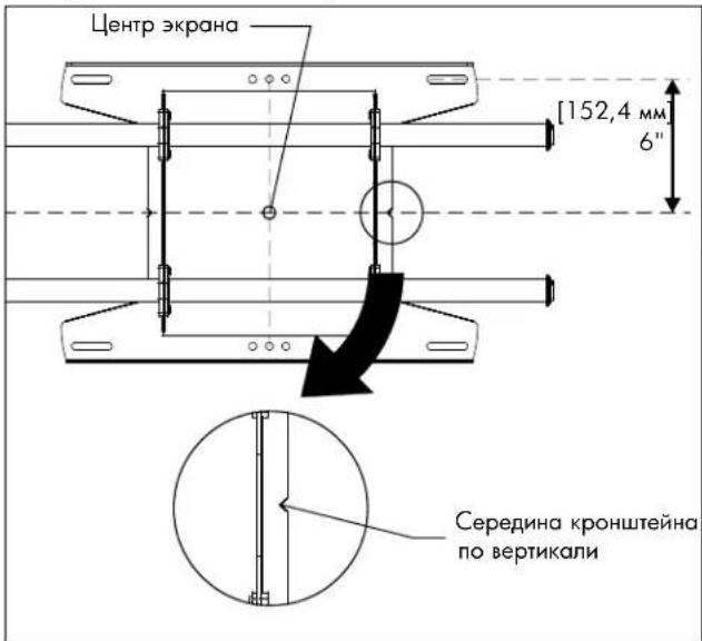 Центр экрана [152,4 мм] 6" Середина кронштейна по вертикали