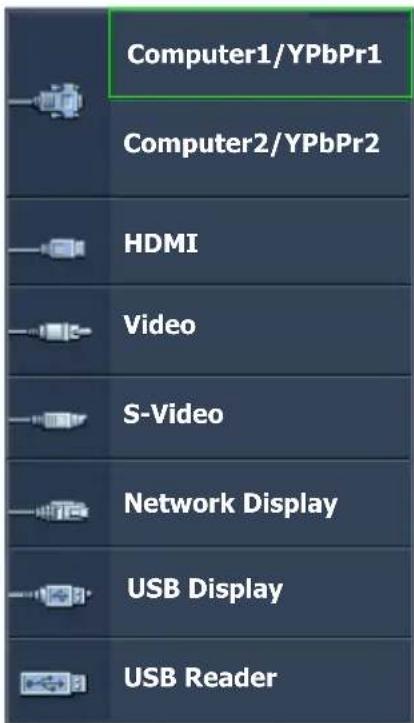 Computer1/YPbPr1 Computer2/YPbPr2 HDMI Video S-Video Network Display USB Display USB Reader