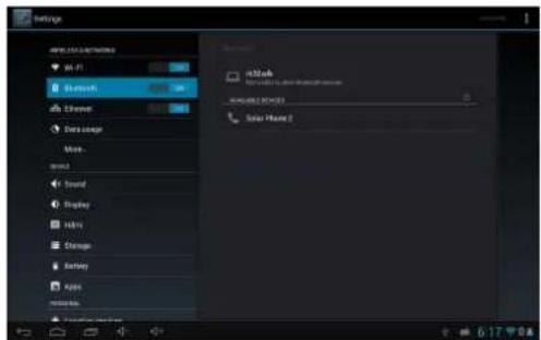Settings Bluetooth Bluetooth Data usage Main Model 1 Sound Display History Change Battery apps Solar Phone 2