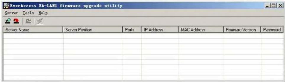 EverAccess EA-LAH1 firmware upgrade utility Server Tools Help Server Name Server Position Ports IP Address MAC Address Firmware Version Password
