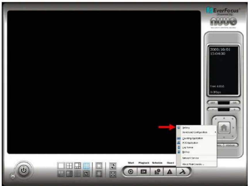 EverFocus® Powered By: NUVO SECURITY CAPITAL SERVICES 2009/10/01 15:04:30 Free: 4.0GB 0.0Mbps Start Playback Schedule Guard Setting Simplified Configuration Drawing Application POS Application Log Server Backup Network Service About MainCondois...