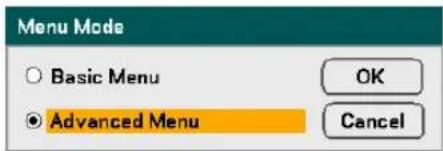 Menu Mode Basic Menu Advanced Menu OK Cancel