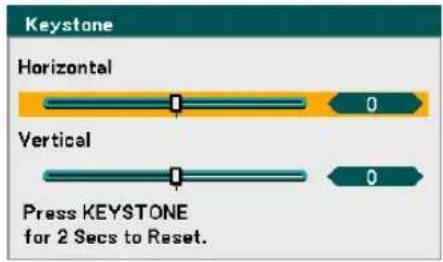 Keystone Horizontal 0 Vertical 0 Press KEYSTONE for 2 Secs to Reset.