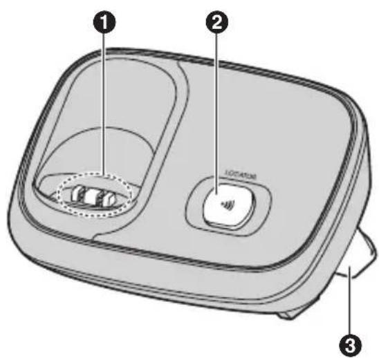 Diagram of a device with labeled parts, showing a rectangular tray and two circular compartments with icons and labels ①, ②, and ③.