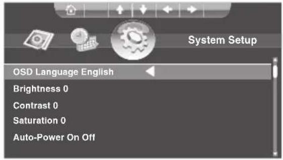 OSD Language English Brightness 0 Contrast 0 Saturation 0 Auto-Power On Off