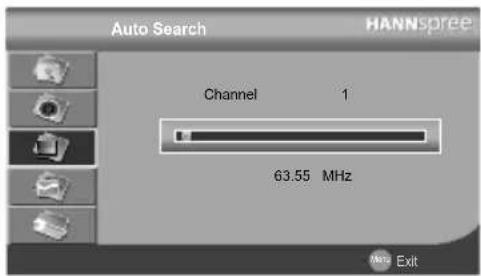 Auto Search HANNSpree Channel 1 63.55 MHz Exit