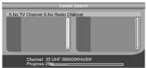 Channel Search S.No TV Channel S.No Radio Channel Channel 35 UHF 586000KHz/8M Progress 26%