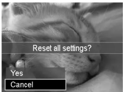 Reset all settings? Yes Cancel