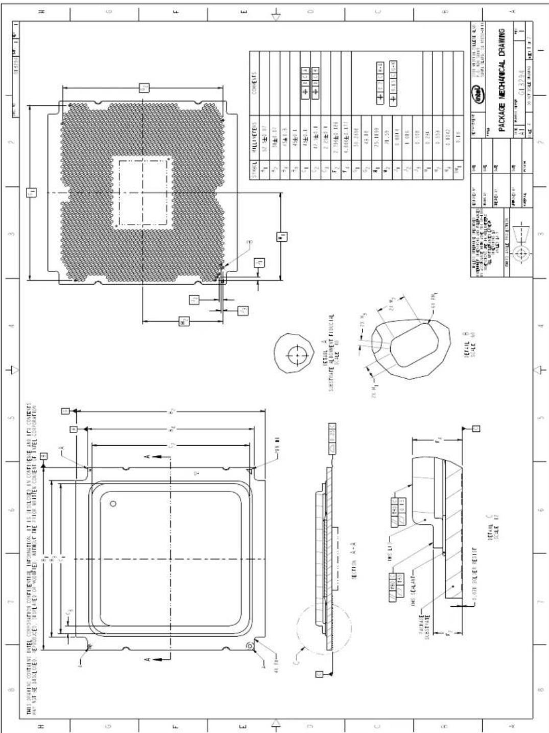 THIS DRAWING CONTAINNT INTEL CORPORATION CONFIDENTIAL INFORMATION. IT IS DISCLOSED IN CONFERENCE AND ITS CONTENTS HAP NOT BE DISCLOSED, REPRODUCED, IMPLAINED OR MODIFIED, WITHOUT THE PRIOR WRITTEN CONSENT OF INTEL CORPORATION SECTION A-A DETAIL A SUBSTRATE ALIGNMENT FINANCIAL SCALE 40 DETAIL B SCALE 60 DETAIL C SCALE 12 TITLE HILLI METALS COMMENTS S1 S2 ±0.07 S3 S4 ±0.07 S5 S6 ±0.3 S8 S9 ±0.1 S11 S12 ±0.1 S21 S22 ±0.1 S32 S33 ±0.1 S42 S43 ±0.1 S52 S53 ±0.1 S62 S63 ±0.1 S72 S73 ±0.1 S82 S83 ±0.1 S92 S93 ±0.1 S102 S103 ±0.1 S112 S113 ±0.1 S122 S123 ±0.1 S132 S133 ±0.1 S142 S143 ±0.1 S152 S153 ±0.1 S162 S163 ±0.1 S172 S173 ±0.1 S182 S183 ±0.1 S192 S203 ±0.1 S202 S203 ±0.1 S212 S213 ±0.1 S222 S223 ±0.1 S232 S233 ±0.1 S242 S243 ±0.1 S252 S253 ±0.1 S262 S263 ±0.1 S272 S273 ±0.1 S282 S283 ±0.1 S292 S303 ±0.1 S302 S303 ±0.1 S312 S313 ±0.1 S322 S323 ±0.1 S332 S334 ±0.1 S342 S343 ±0.1 S352 S353 ±0.1 S362 S363 ±0.1 S372 S374 ±0.1 S382 S383 ±0.1 S392 S403 ±0.1 S402 S403 ±0.1 S412 S413 ±0.1 S422 S423 ±0.1 S432 S434 ±0.1 S442 S443 ±0.1 S452 S453 ±0.1 S462 S464 ±0.1 S472 S473 ±0.1 S482 S483 ±0.1 S492 S503 ±0.1 S502 S503 ±0.1 S512 S514 ±0.1 S522 S525 ±0.1 S532 S536 ±0.1 S542 S547 ±0.1 S552 S558 ±0.1 S562 S569 ±0.1 S572 S579 ±0.1 S582 S590 ±0.1 S592 S600 ±0.1 S602 S609 ±0.1 S612 S620 ±0.1 S622 S629 ±0.1 S632 S638 ±0.1 S642 S649 ±0.1 S652 S658 ±0.1 S662 S669 ±0.1 S672 S678 ±0.1 S682 S689 ±0.1 S692 S700 ±0.1 S702 S709 ±0.1 S712 S728 ±0.1 S722 S738 ±0.1 S732 S748 ±0.1 S742 S758 ±0.1 S752 S768 ±0.1 S762 S778 ±0.1 S772 S788 ±0.1 S782 S798 ±0.1 S792 S808 ±0.1 S808 S818 ±0.1 S818 S828 ±0.1 S828 S838 ±0.1 S838 S848 ±0.1 S848 S858 ±0.1 S858 S868 ±0.1 S868 S878 ±0.1 S878 S888 ±0.1 S888 S898 ±0.1 S898 S908 ±0.1 S908 S918 ±0.1 S918 S928 ±0.1 S928 S938 ±0.1 S938 S948 ±0.1 S948 S958 ±0.1 S958 S968 ±0.1 S968 S978 ±0.1 S978 S988 ±0.1 S988 S998 ±0.1 S998 S1